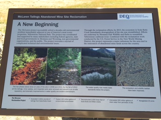 Picture of McLaren Tailings reclamation site are detailed on this placard.